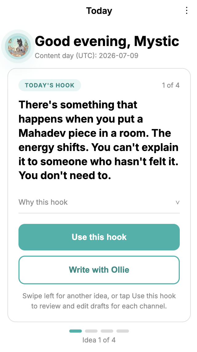 The Ollie app showing today's post ready to publish